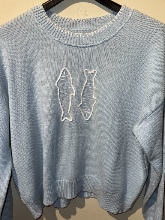 Lucky Brand Sweaters - LUCKY BRAND Women's Embroidered Fish Sweater XL Skyway Blue NWT